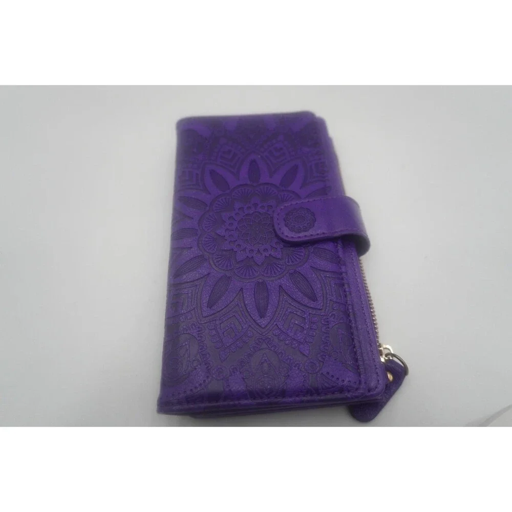 Harryshell Magnetic Zipper Leather Wallet Samsung Galaxy Note 20 Flower Purple
